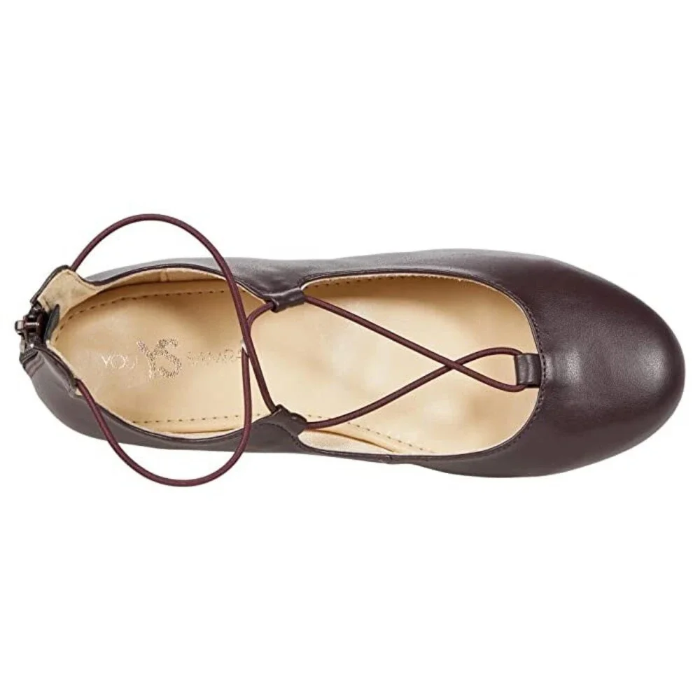 Yosi Samra Miss Shelly Ballet Flat Girls 11 Brown Criss Cross Lace Shoes KHD745